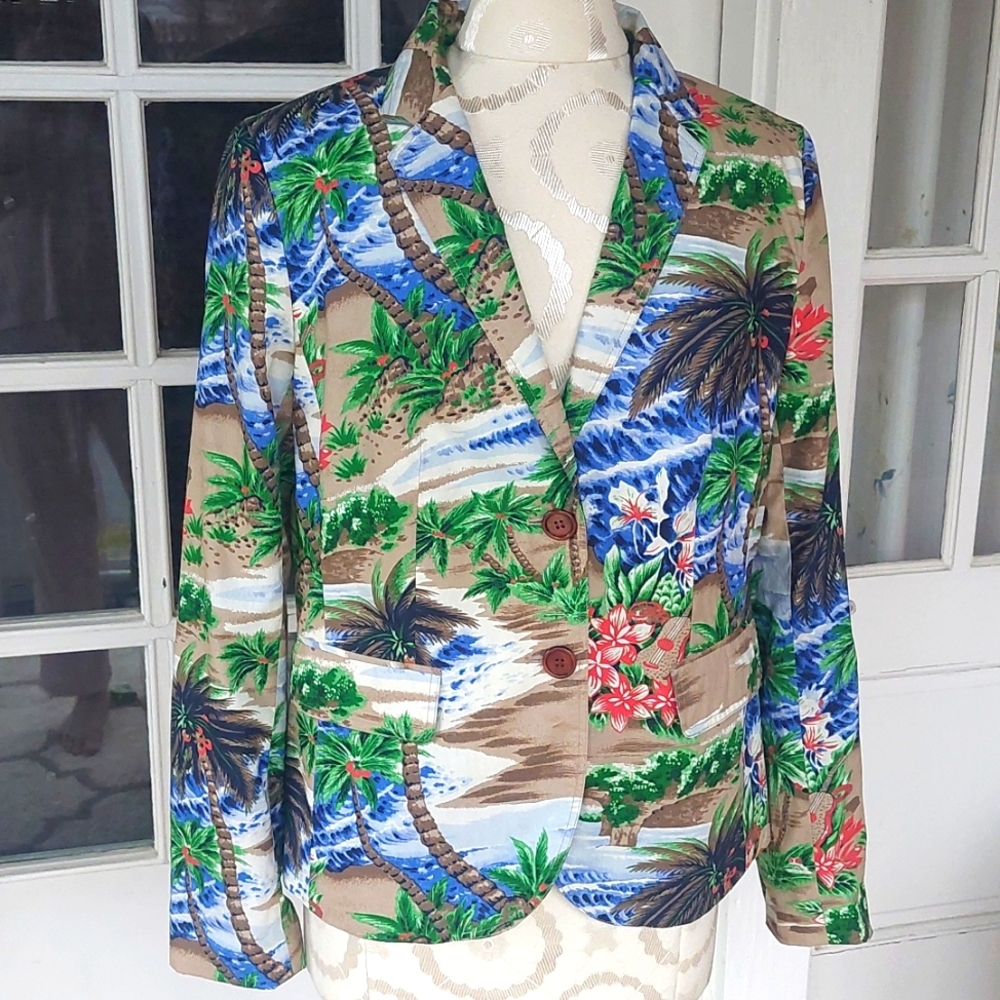 Talbots Tropical Island Lightweight Blazer Jacket w/ Pockets 100% Cotton Size 8